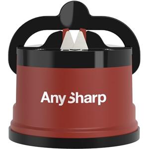 AnySharp Affilacoltelli, Sicurezza Mani Libere, Potente Suzione PowerGrip, Affila Sicuramente Tutti i Coltelli da Cucina, Ideale per Acciaio Temperato e Dentati, Il Migliore del Mondo, Rosso Mattone