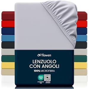 Flowen Lenzuola Matrimoniali con Angoli 160x200 cm Grigio Chiaro in Microfibra per Letto con Materasso fino a 30cm Tessuto Anti-Acaro e Ipoallergenico di Alta Qualità Morbido e Lavabile in Lavatrice