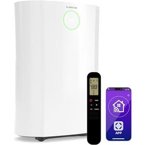 Klarstein DryFy ProConnect 16L Deumidificatore, Wi-Fi, Silenzioso, Timer 24h, Filtro HEPA, Controllo Umidità, Portatile per Casa/Ufficio, Stanze fino a 24m², Bianco