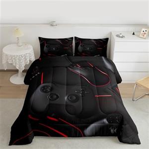 Loussiesd Copertura Bedding Piumino da gioco 200x200cm Adolescente Video Game Controller Comforter Letto per ragazzi Morbido Moderno Player Console Inverno Estate Copertura Bedding Piumino Nero Rosso Piumin