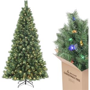 SALCAR Albero di Natale con Luci Incorporate Artificiale 210 cm, Abete di Natale con Guanti, 350 LED e 868 Punte per Rami, Supporto in Metallo, Montaggio Rapido