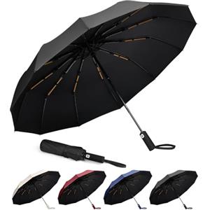 Aolso Ombrello Pieghevole Antivento a 12 Costole, Chiusura Automatica Ombrello Pieghevole, Ombrelli Pieghevole Compatto Anti-Tempesta, UPF>50+ Ombrello da Sole,Anti UV(Nero)