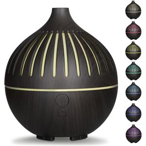 Hianjoo Diffusore di oli essenziali, Hianjoo 180ml Diffusore di Aromaterapia, Ultrasuoni Aromaterapia Diffusore Umidificatore a Nebbia Fredda con 7 Luci Colorate per Ufficio e Casa (Marrone Scuro)