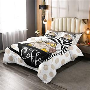 Loussiesd Letto trapuntato con gufi, per bambini, simpatica tazza kawaii, Trapunta 200x200cm per camera da letto, animale dei cartoni animati, uccello, coperta in peluche a pois e strisce,
