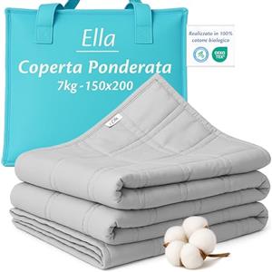 Ella Coperta ponderata 150x200 7kg - Coperta ponderata rilassante per il sonno e antistress - 7 strati, perle di vetro ipoallergeniche, strato esterno in morbido cotone - Weighted Blanket