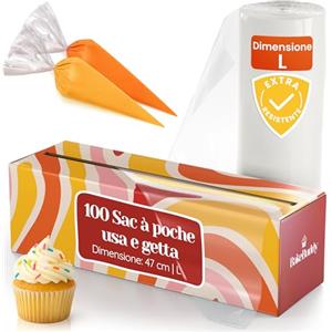 BakeBuddy sac à Poche Professionali USA e Getta (100 Pezzi, L/47 cm) - Realizzate in Materiale LDPE Riciclato, Extra Resistenti, Ideali per Decorare Torte e per Cuocere Biscotti e Frollini