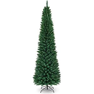 COSTWAY Albero di Natale Slim 150/180/210/240/270 cm, Albero di Natale Artificiale con 220/400/700/1000/1500 Rami e Base in Metallo, Decorazioni Natalizie per Casa e Negozio (240 CM)