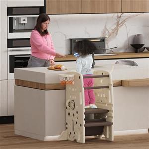 Gupamiga Torre Montessoriana per Bambini, Antiribaltamento, Regolabile in Altezza, Gradini Antiscivolo, con Funzioni di Intrattenimento come Pittura o Pallacanestro （Marrone）SST- 05