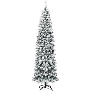 COSTWAY Albero di Natale Innevato 140/180/225 cm, Albero di Natale Artificiale Slim con 242/500/641 Rami Realistici e Folti e Base Pieghevole di Metallo, Apertura a Ombrello (225 cm)