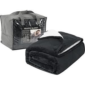 WOLTU Coperta Ponderata per Adulti, Coperta Appesantita Double Face in Flanella e Lana d'Agnello, 9 kg 150x200 cm, Coperta Pesata Terapeutica per il Sonno, con Perle di Vetro, Antracite