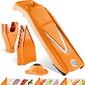 Börner Affettaverdure V5 (Set Iniziale) - Mandolina a V per Fette, Bastoncini & Cubetti di varie dimensioni - Tagliaverdure Regolabile con Lama a V in Acciaio Inox - Colore: Arancione