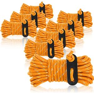 COM-FOUR® 8x tiranti ogni 4 m per il campeggio riflettente in arancione - cavo per tenda con fibbia per ragazzo - cavo di tensione - cavo da campeggio - tenditore per corda - corda per tenda