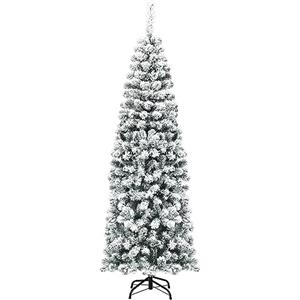 COSTWAY Albero di Natale Innevato 140/180/225 cm, Albero di Natale Artificiale Slim con 242/500/641 Rami Realistici e Folti e Base Pieghevole di Metallo, Apertura a Ombrello (180 cm)