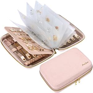 Procase Portagioie da Viaggio Donna, Grande Porta Gioielli Ragazza, Scatole Portagioie Organizer Gioielli, Jewelry Organizer per Orecchini Anelli Collane Bracciali Gioielli - L/Rosa