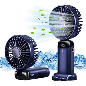 Jsdoin - Mini ventilatore portatile, ricaricabile tramite USB, 5 velocità, a batteria, pieghevole, da scrivania, con display LED, per casa, ufficio, camera da letto, viaggi e all'aperto (Blu Scuro)