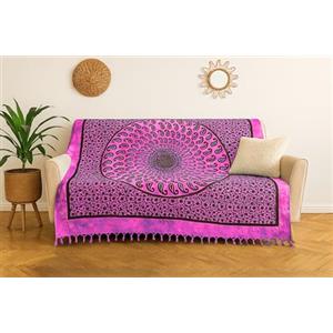 o-day Telo Mare Matrimoniale Cotone Etnico - Telo Mare Grande 240x220cm - Coperta Da Spiaggia XXL Artigianale Multifunzione (Cerchio Mistico, Fucsia Bouganville)