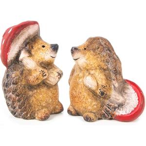 Logbuch-Verlag Ricci decorativi con fungo, set 2 pezzi: decorazioni autunnali casa, statuette animali terracotta, addobbi autunno tavolo e finestra, figure piccole per interni ed esterni, ornamenti, 8,5 cm