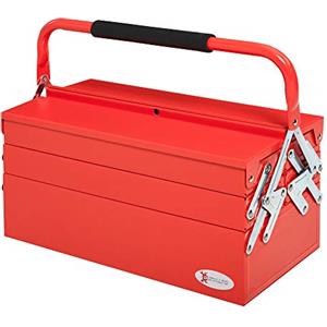 DURHAND Cassetta Porta Attrezzi in Metallo Pieghevole con 5 Vassoi, 3 Ripiani, Rosso