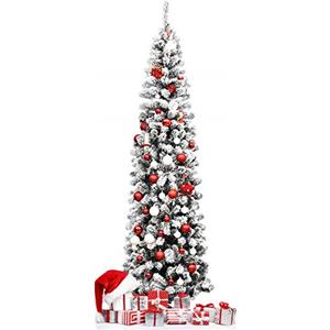 RELAX4LIFE Albero di Natale Innevato 225 cm, Albero di Natale Artificiale Slim con 641 Rami Realistici e Folti e Base Pieghevole di Metallo, Apertura a Ombrello (225 cm)