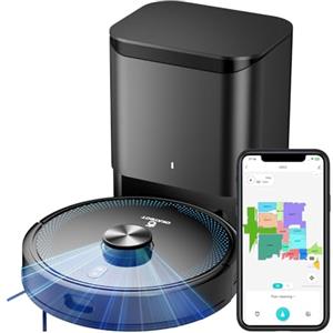 OKAYBOT V2 Robot Aspirapolvere Lavapavimenti con Mappatura, 2-in-1 Aspirapolvere Robot 4000PA, Svuotamento Automatico, Navigazione Laser, 120 Min, Alexa/WiFi/APP, per Peli di Animali e Pavimenti Duri