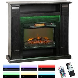 HOMCOM Camino Elettrico con Cornice Effetto Fiamma 3D Realistico 3 Modalità, 1800W Caminetto Elettrico da Incasso con Luce LED e Riscaldamento Regolabile, 2 Telecomandi, Termostato e Timer, Nero