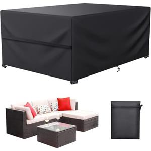LCGOD Copertura per Mobili da Giardino, Nero Copritavolo Esterno Impermeabile, Rettangolari in tessuto Oxford 600D resistenti al vento e anti-UV Copertura Tavolo Esterno(150 X 90 X 75 cm)