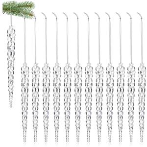 COM-FOUR® 12x pendenti decorativi ghiaccioli - Pendenti ghiaccioli trasparenti da 17,5 cm con cordino per appendere - Ganci per alberi di Natale e ganci natalizi (12x ghiaccioli 17,5 cm)