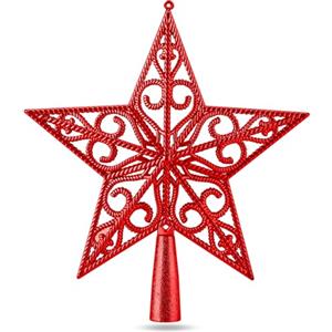TK Gruppe Timo Klingler Puntale per albero di Natale a forma di stella rossa, puntale per albero di Natale, ornamento natalizio rosso (ornamento a stella rossa)