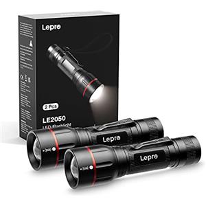 Lepro Torcia LED Potente (2 Pezzi), LE2050 Torce LED Alta Potenza Militare con Clip da Tasca, Regolabile Focus e 5 Modalità di Illuminazione Torcia Tattica Impermeabile per Attività all'Aperto