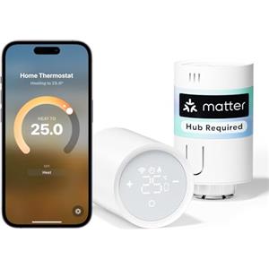 Meross Matter Termostato per radiatore opaco richiede un hub extra, Valvole Termostatiche WiFi Valvola Termostatica per Termosifoni con Controllo Vocale per Siri Alexa Google, Termovalvole Smart 2pcs