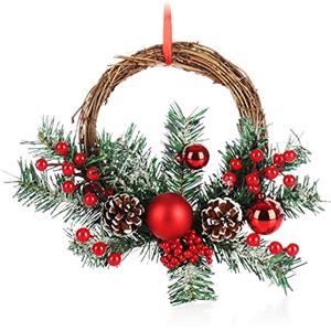 COM-FOUR® Appendino natalizio per decorazioni natalizie - Ghirlanda dell'Avvento da appendere alla porta o alla parete - Ghirlanda come ciondolo (1 pezzo - ghirlanda 27 cm marrone/verde/rosso)