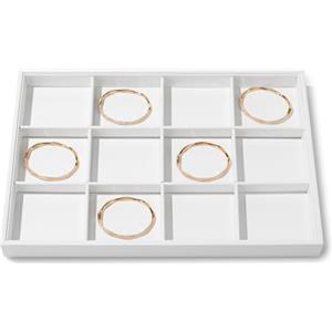 Oirlv Vassoio Portagioie In Pelle Bianca Di Alta Qualità, Impilabile,12 Griglia,Per Bracciali,Orecchini,Orologi