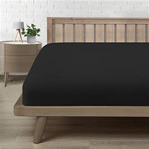 Poligino Lenzuolo Sotto con Angoli Matrimoniale 160, Lenzuolo in Premium Microfibra Certifié Oeko-TEX®, Lenzuola Letto Matrimoniale Confortevole Morbido Traspirante Nero 160x190/200 H30 cm