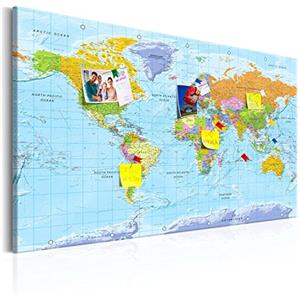 murando - Pannello di Fibra con Puntine - Mappamondo Blu 90x60 cm 1 Pezzo - Bacheca & Quadro su tela in un uno - Decorativo per Parete - Lavagna per le Note Ufficio - Viaggio Planisfero k-A-0094-v-a