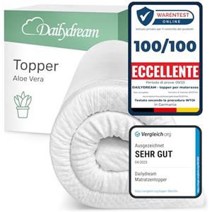 Dailydream Topper una piazza e mezza 135x190 cm memory foam, altezza 5 cm, «Edition Aloe Vera, Model M », Topper per materasso, divano letto o letto da campeggio, Coprimaterasso confortevole