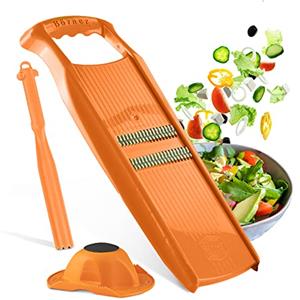 Börner Roko PowerLine Affettaverdure Set Regalo (3 pezzi) - Tagliaverdure a strisce sottili per frutta e verdura + portaverdure e pelapatate - Set Mandolina (Arancione)