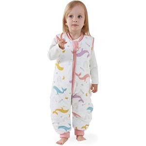 MIKAFEN Bambini Sacco nanna invernale con gambe 2,5 Tog,100% cotone,Sacco nanna con piedini,75-85 cm/6-18 mesi,Balena arcobaleno