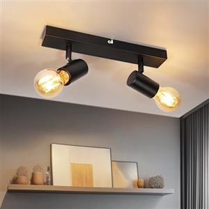 Dehobo Faretti da Soffitto LED Orientabili Nero con 2 Attacchi E27 - Plafoniera Industriale 2 Luci per Cucina/Soggiorno/Camera - Lampada Soffitto Moderna in Metallo (Lampadine Non Incluse)