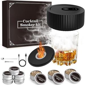 AVUMDA Kit per Affumicatore Elettrico per Cocktail con 8 Gusti di Trucioli di Legno, Kit per Affumicatore Whisky Ricaricabile, kit per affumicare bevande, Regalo per uomo, padre, Anniversario, Natale