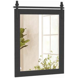 LIFEZEAL Specchio da Parete Rettangolare, 56x76,5cm, Cornice in Legno Massello, Antiesplosione, Alta Definizione, Decorativo, Ingresso, Salotto, Camera da Letto, Bagno, Appende a Muro (nero)