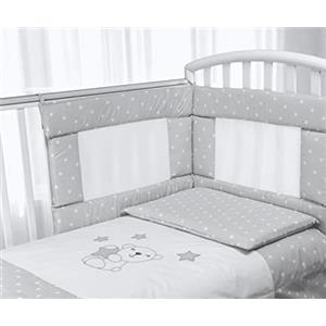 Babysanity- Set Paracolpi Lettino Alta Traspirabilità Piumino Copripiumino Sfoderabile Federa 100% Cotone Made in Italy (Piccole Stelle Grigio)
