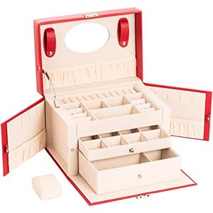 ADEL DREAM Portagioie con 2 Cassetti Fodera in Velluto Portagioie Rosso-06-2 26x18x18 cm