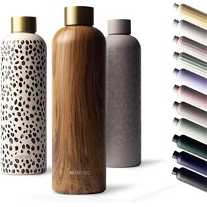 MAMEIDO Borraccia termica 500 ml, Borracce termiche anti-perdita, thermo bottle acciaio inox senza BPA, bottiglia termica (Oak Wood Gold)