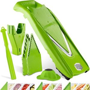 Börner Affettaverdure V5 (Plus Set) - Mandolina Regolabile con Extra Accessori + Pelapatate - Affettaverdure con Lama a V in Acciaio Inox - Per Fette, Strisce, Cubetti - Colore: Verde