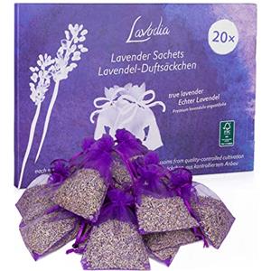 Lavodia Sacco Profumato alla Lavanda - Profumatore per Ambienti e Auto - Sacchetti Profumati con Fiori Secchi e Olio Essenziale - Fragranza 20 x 6 g per Armadio e Cassetti