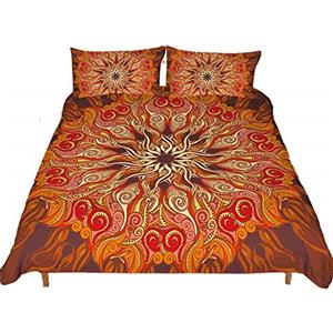 Loussiesd Set copripiumino con motivo mandala per letto king, stile bohémien, motivo floreale etnico 3D, lussuoso, con stampa esotica, arancione, con 2 federe per cuscino, in microfibra, con cerniera