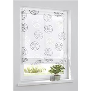 Kutti Bella Tenda a pacchetto con occhielli, design a cerchio stampato bianco e antracite, ganci per finestra inclusi 45 x 140 cm