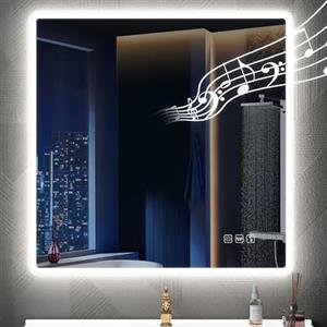 STARLEAD Specchio-Bagno-con-Luce 80x80 cm, Quadrato Specchiera-Bagno-LED con Bluetooth, 3 Colori Luce, Dimmerabile, Disappannamento, Memoria, IP44, Vetro Temperato HD