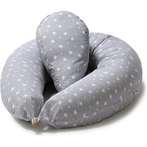 Niimo Cuscino Gravidanza e Allattamento per Dormire di lato con Cuscino Piccolo Multifunzionale Federa Esterna 100% Cotone Sfoderabile e Lavabile Uso Versatile (Grigio Stelle Bianche)