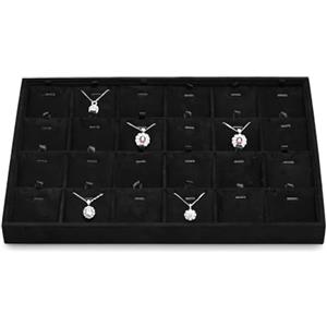 Oirlv Nero Microfibra 24 Griglia Ciondolo Orecchini Collana Organizzatore Display Case Gioielli Vassoio Di Stoccaggio